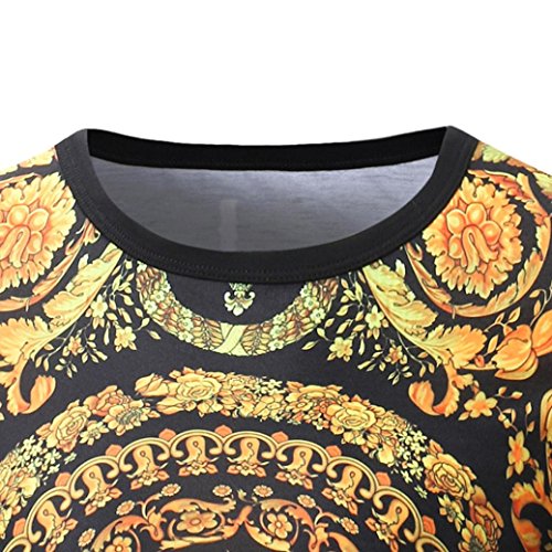 WuyiM® Boho Floral Print T Shirts Men's Casual Personality Ethnic Style Slim Short Sleeve Linen Summer Shirts Vest Top Clothes Blouse (Yellow, M) - Thumbnail 3