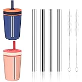 Metal Straws Replacement for Zak Designs Kelso 15 oz Water Bottle, 4 Pcs Reusable Stainless Steel Straw 4.65in Short Reusable Metal Straws with 2 Cleaning Brush, Dishwasher Safe