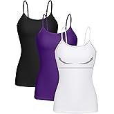 ATTRACO Women 3 Pack Cotton Camisoles wtih Shelf Bra Adjustable Spaghetti Strap Tank Tops