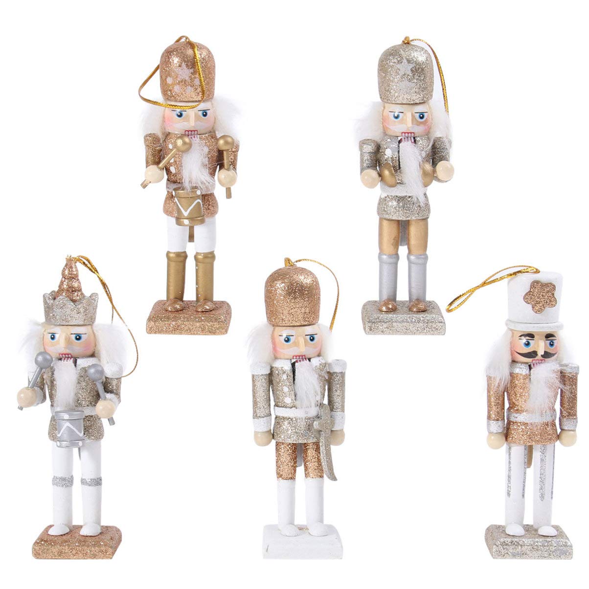 Ciieeo Christmas Nutcracker Pendant Wooden Soldier Ornament 5.1 Inch Glittering Xmas Tree Hanging Decoration for Holiday Party Home Office Desk