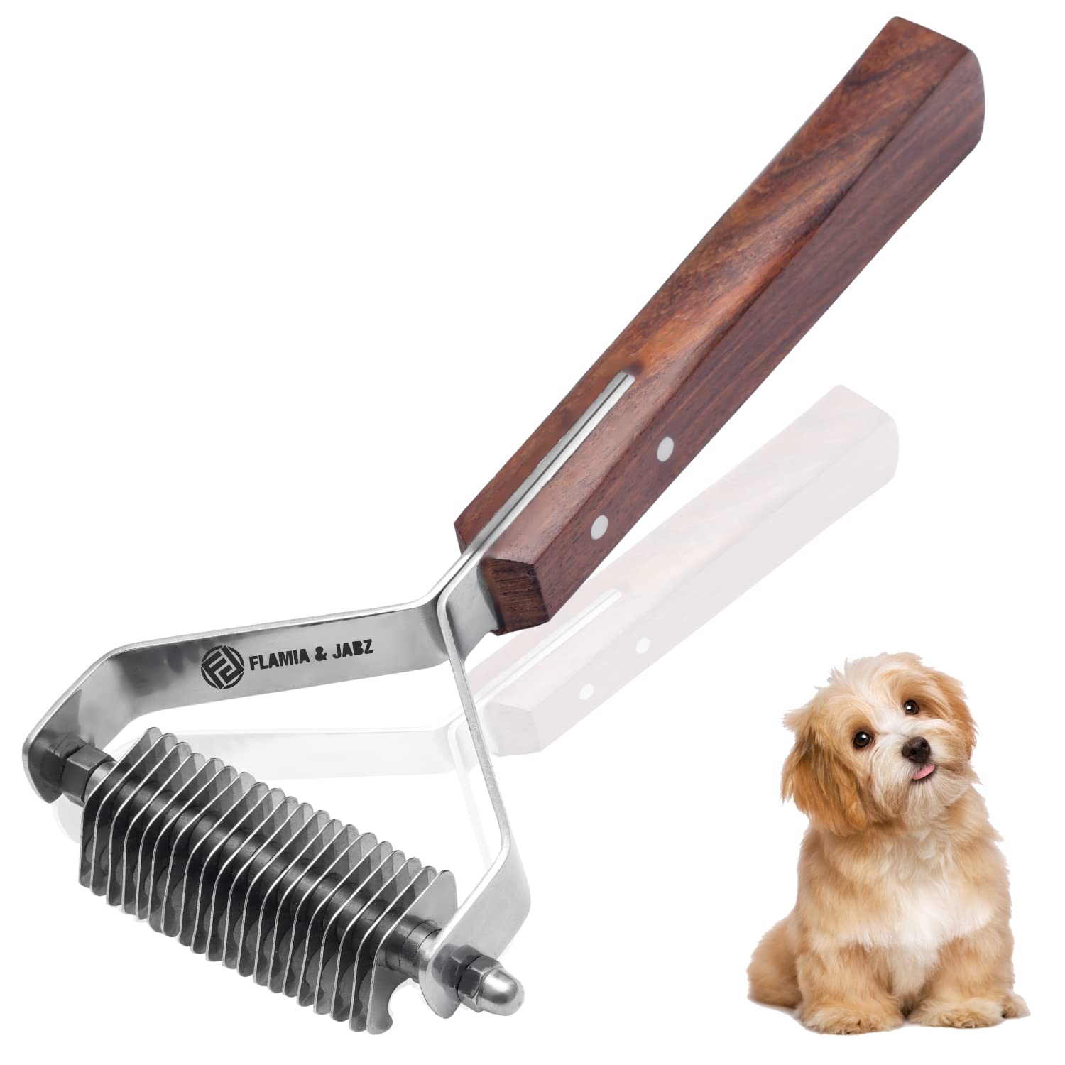Flamia & Jabz Professional Rake (Dematting Comb) for Undercoat Grooming of Dogs, Cats & Pets (20 Blades)