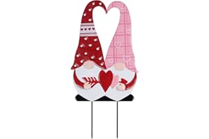 YEAHOME Valentines Day Decorations Outdoor, Red Pink Gnomes Decorative Garden Stakes with Arrow Heart for Valentines Day Decor, Metal Yard Stakes for Home Garden Porch Lawn Wedding Anniversary Party
