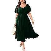 SCOMCHIC Women's Plus Size Wedding Guest Cocktail Dresses Sweetheart Neckline Ruffle Sleeve A Line Maxi Dress
