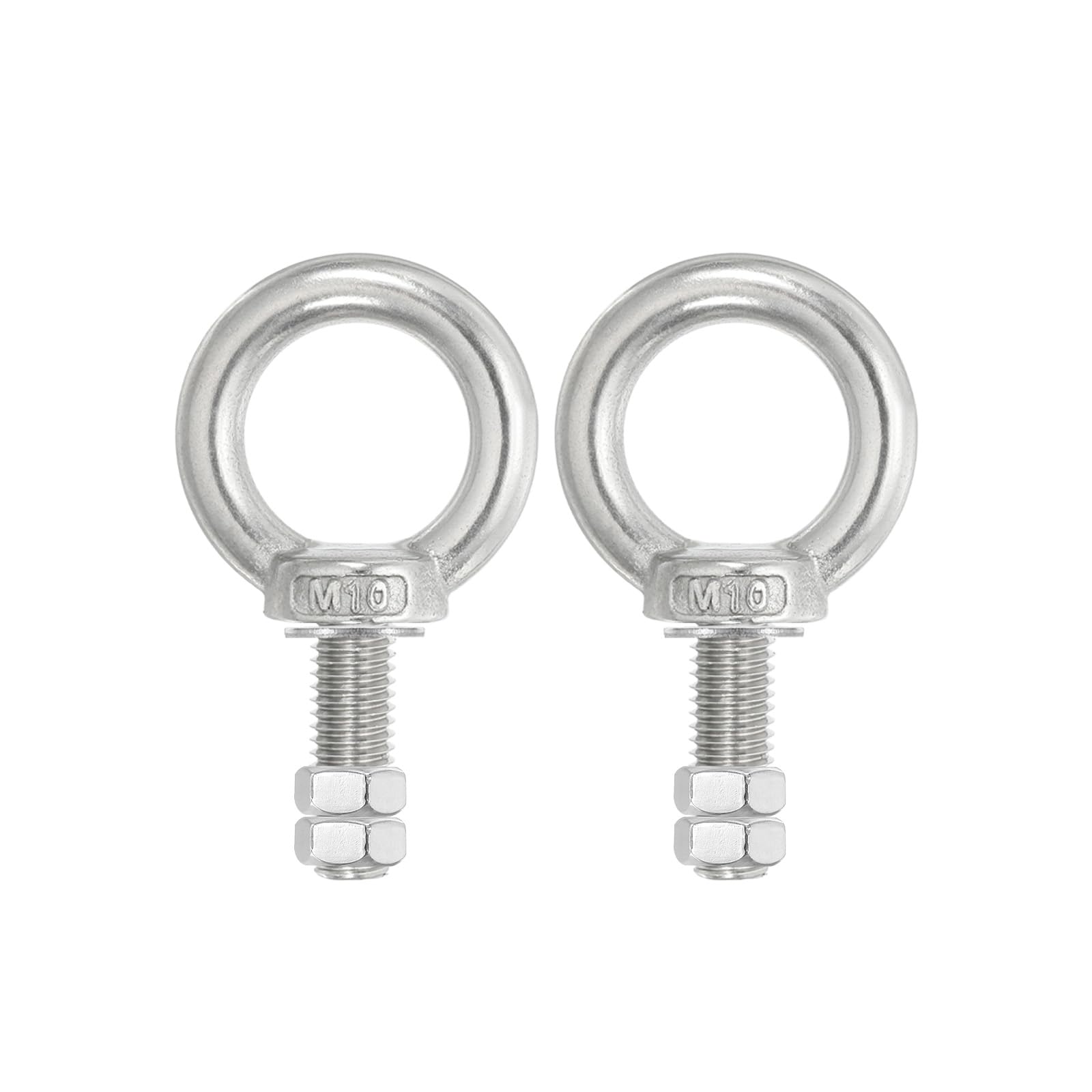 PATIKIL Lifting Shoulder Eye Bolts, 2 Pack M10x35 Screw Bolt 304 Stainless Steel Eye Bolts Threaded Screw Eyebolt Shoulder Ring with Double Nuts Fixed for Lifting Hanging