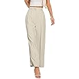 FUNYYZO Wide Leg Pants Women's High Elastic Waisted in The Back Business Work Trousers Long Straight Suit Pants