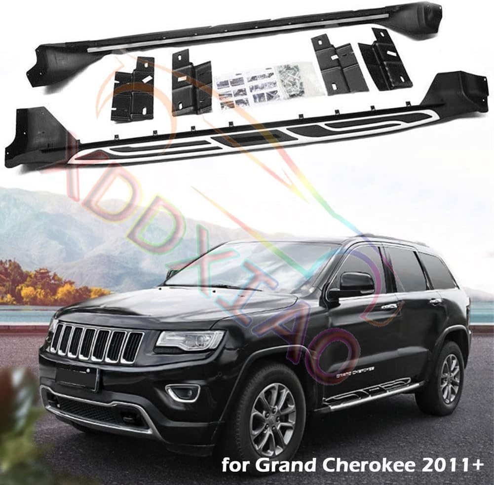 Running Board Side Step Aluminum Alloy+ABS Awesome Sturdy Pedals Fit for 2011-2019 2020 Jeep Grand Cherokee Max Load-Bearing 300 LBS