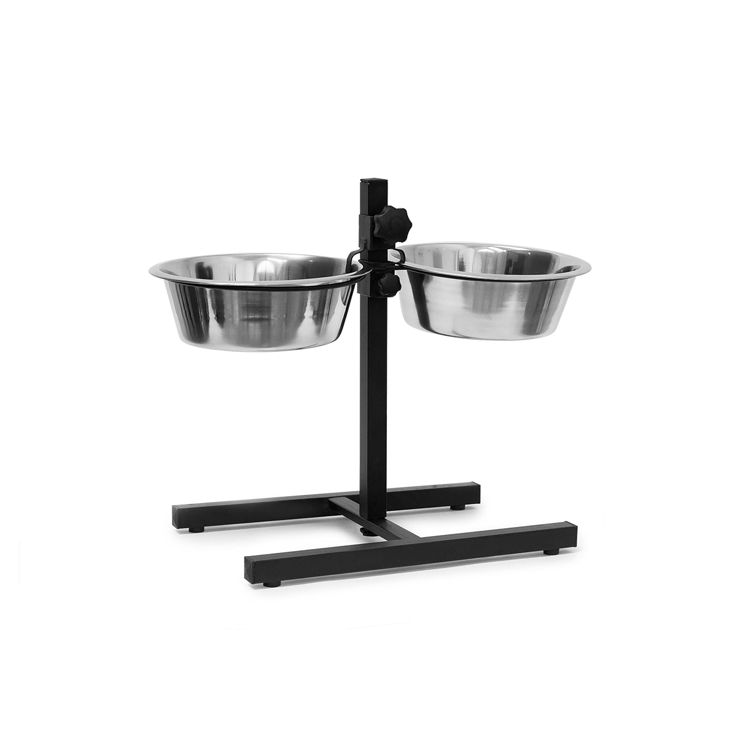 Relaxdays Stainless Steel Feeding Bowl Set Of 2 With Height-Adjustable Stand, Dog Feeding Station With 2 Removable Bowls Cat Feeder Metal Elevated Raised Standing Feeder Bowl Set, Large, Silver