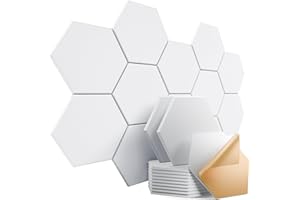 Dailycooper 12 Pack Self-adhesive Acoustic Panels 12" X 10" X 0.4" - Sound Proof Foam Panels with High Density, Stylish Hexagonal Design, Flame Resistant, Absorb Noise and Eliminate Echoes(White)