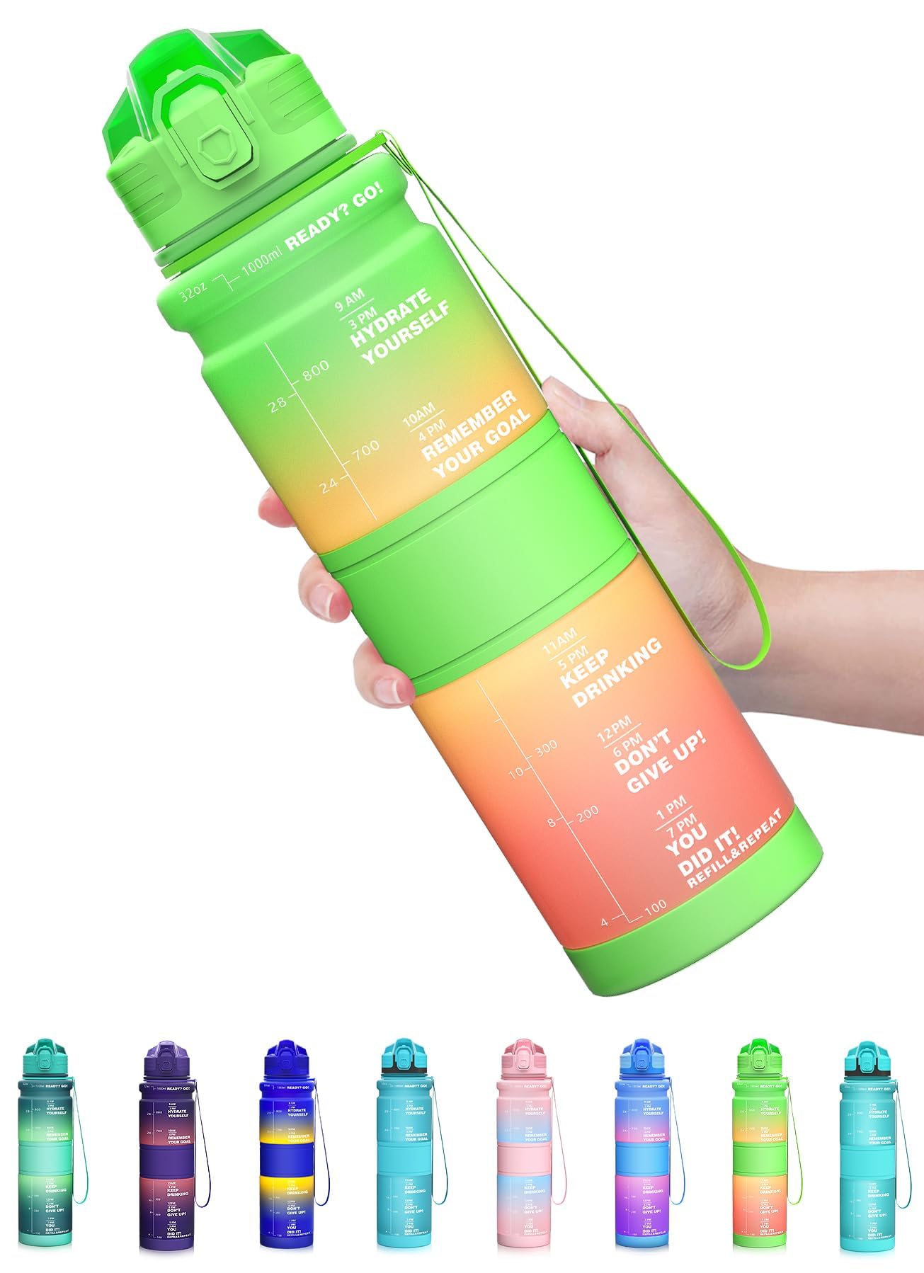 Coolfel 500ml/1l Water Bottles, Motivational Water Bottle with Time Markings, BPA Free Leakproof Sports Drinks Bottle Time Marked Daily for Gym Running Fitness