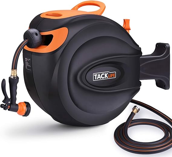 Amazon Com Tacklife 5 8 Hose Reel 65 7 Ft Wall Mounted Retractable Hose Reel 7 Patterns Hose Nozzle Brass Connector 180 Degree Pivot Auto Rewind And Any Length Lock Garden Outdoor