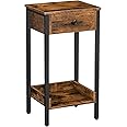 HOOBRO Tall End Table, Nightstand, Industrial Side Table with Drawer and Storage Shelf, for Study, Bedroom, Space Saving, Rustic Brown and Black BF71BZ01