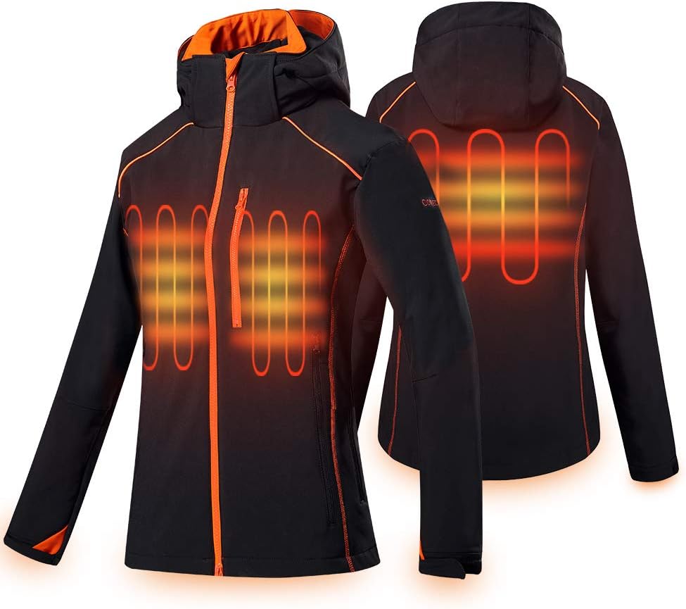 CONQUECO Women Heated Jacket with Battery Slim Fit Electric Hoodie Jacket in Winter Using as