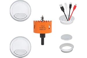 VIKITON Desk Grommet 2-3/8 inch with Hole Saw, Desk Cord Hole Cover Grommet for Cables, 2 PCS, Silver