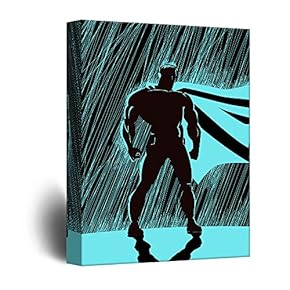 Canvas Wall Art - Superhero Silhouette Standing in The Rain Comic Strip Pop Art - Giclee Print Gallery Wrap Modern Home Art Ready to Hang - 12x18 inches