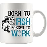 Born To Fish Forced To Work Fishing Fisherman Mug Fishing Gifts To Husband Dad Grandpa Boyfriend Coffee Ceramic Mugs 11oz White Novelty Drinkware
