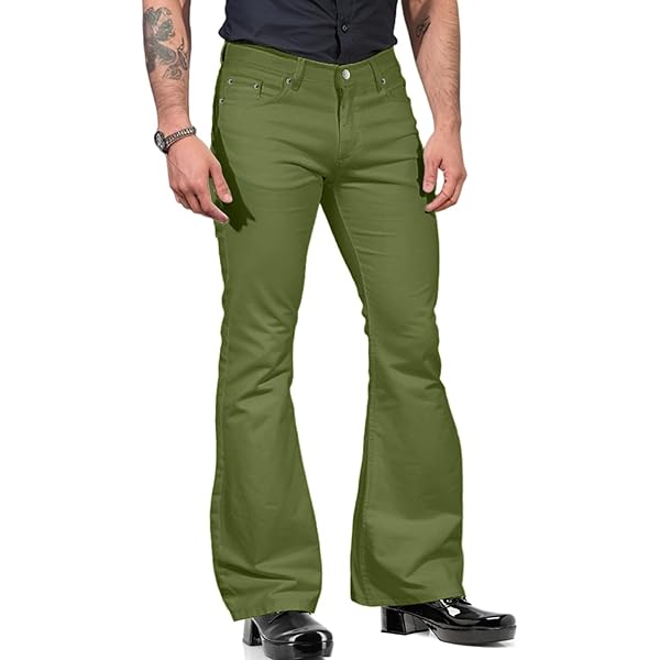 Amazon.com: Mens Bootcut Flared Pants Flat-Front Stretch