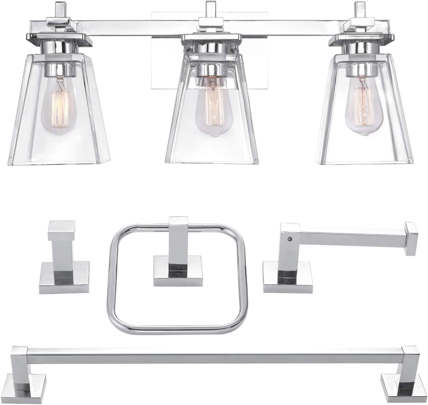 Best Chrome 5 Light Vanity Lighting With Clear Globes