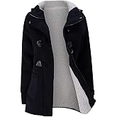 JiangWu Womens Fashion Horn Button Fleece Thicken Coat with Hood Winter Warm Jacket