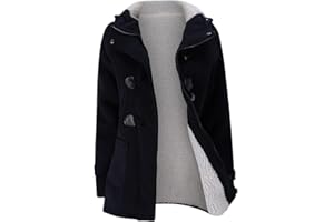 JiangWu Womens Fashion Horn Button Fleece Thicken Coat with Hood Winter Warm Jacket