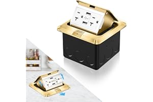 Vagueior Pop Up Floor Electrical Outlet Stainless Steel Box Kit, 5V/4.8A USB Outlet, 20A Tamper-Resistant Receptacle Outlet, Waterproof Power Socket, ETL Certified，Gold（1Pack