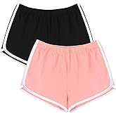 URATOT Women's Cotton Gym Yoga Summer Running Active Dance Elastic Shorts, Pack of 2