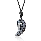 AMORWING Magatama Snowflake Obsidian Stone Pendant Necklace for Men Women