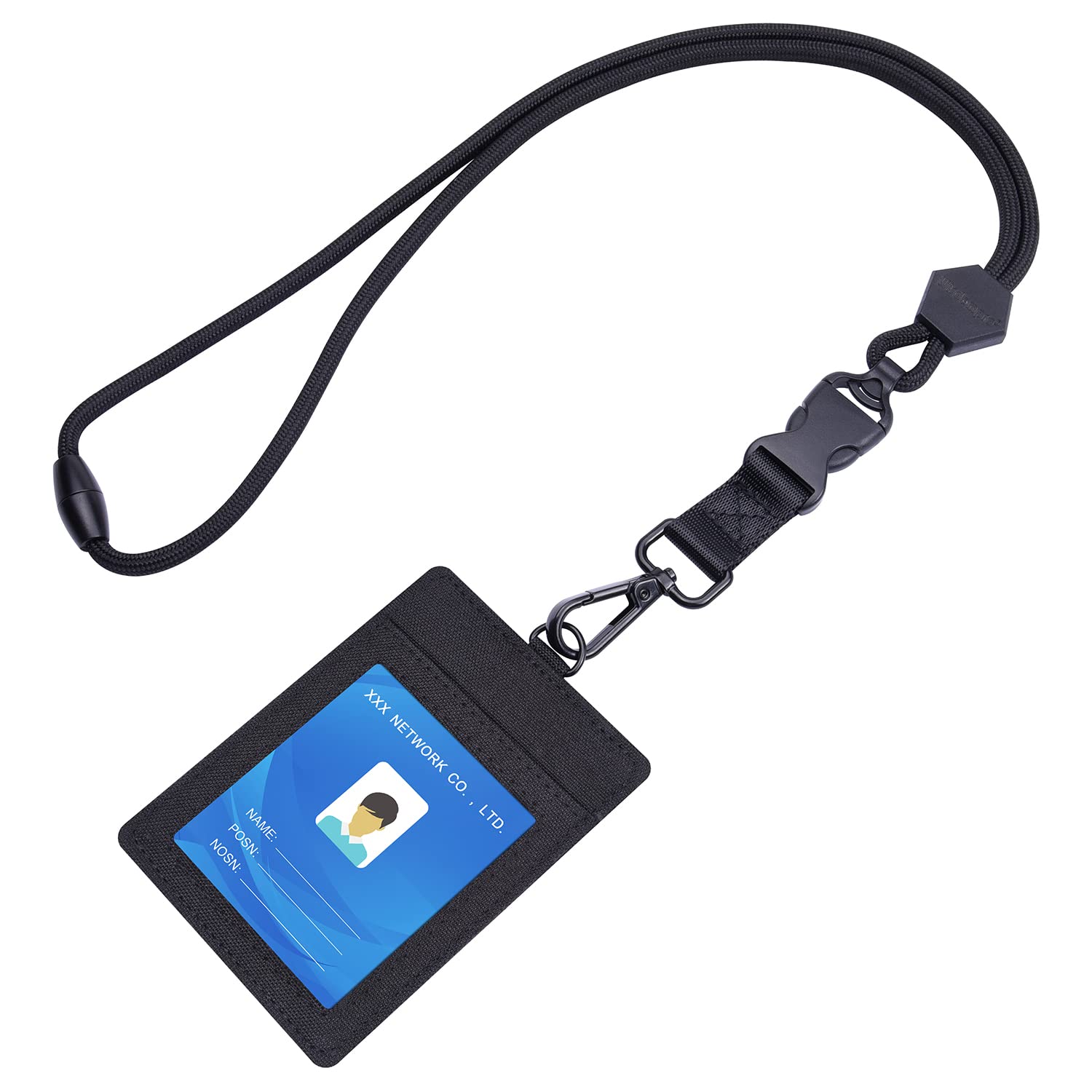 Wisdompro 2-Sided ID Badge Holder, 23 inch Heavy Duty Neck Strap Lanyard with 1 Clear ID Window & 2 Credit Card Slot PVC ID Card Holder, Safety Breakaway Detachable Buckle - Vertical Black