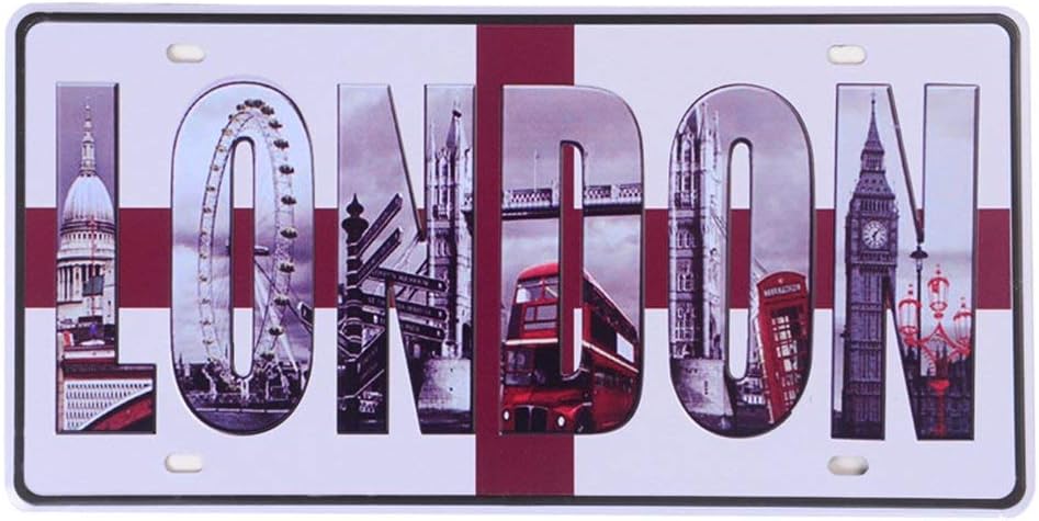 Shinewe Auto License Plate Car Tag Home/Cafe Bar/Pub/Restaurant/Exhibition Wall Decor Vintage Plaque 15x30cm (LONDON)
