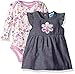 BON BEBE Baby Girls' 2 Piece Dress Set with Longsleeve Bodysuit, Flower Chambray, 6-9 Months