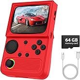 R36T Retro Gaming Console, 3.5'' IPS Screen CRT-Inspired, Handheld Game Console with 18000+ Classic Games Supports WiFi Networked Fighting and OTG, 3500mAh Battery, with Portable Case(Red 64GB)