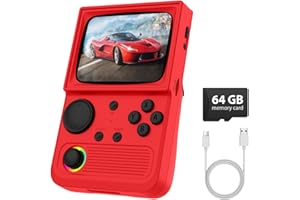AISLPC R36T Retro Gaming Console, 3.5'' IPS Screen CRT-Inspired, Handheld Game Console with 18000+ Classic Games Supports WiFi Networked Fighting and OTG, 3500mAh Battery, with Portable Case(Red 64GB)