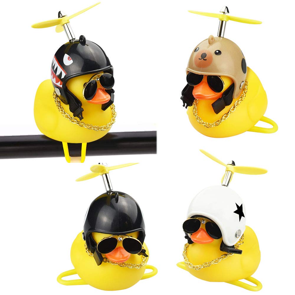 NELAHSHA 4 pcs Duck Bike Bell 4 Styles Rubber Duck Cute Kids Bike Horn Propeller Handlebar Bicycle Horns Cycling Bell Accessories for Kids Toddler Children Adults Sport Outdoor Yellow