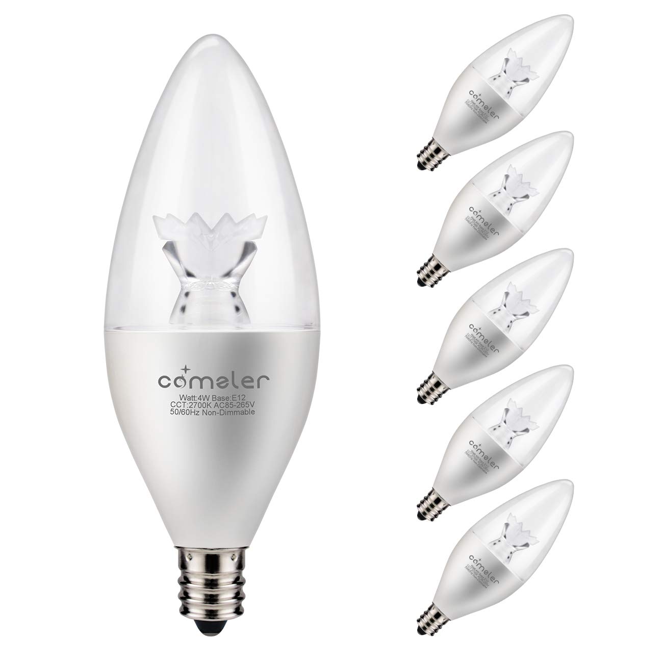 Comzler B11 Clear Candelabra LED Bulb with E12 Screw Base, 4 Watt(40w Equivalent) 2700K Soft