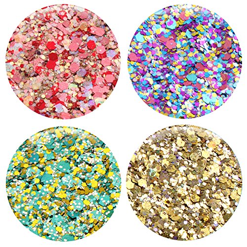Polyester Mixed Glitter 12 Piece Kit - Includes Solvent Resistant Dust, Powder, Hexagon, Holographic, Glitters - Great for Nail Art Polish, Gels, Acrylics Supplies, Art and Crafts, - (1/2 Oz Jars)