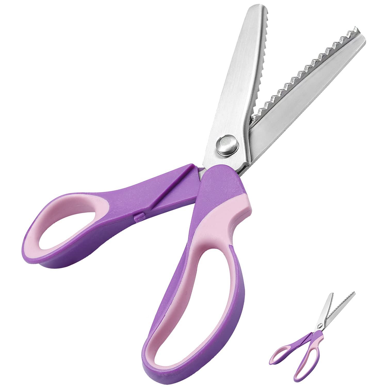 Hollylife Pinking Scissors 9.2" Professional Dressmaking Scissors for Fabri Crafts Zig Zag Sewing Cut Stainless Steel for Leather, Cotton, Paper, Serated Fabric -Purple