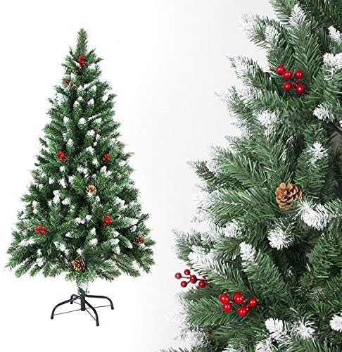 Azadx Christmas Tree, with Snowflakes, Pine Cones and Red Fruits. 4ft/5ft/6ft/7ft Indoor and Outdoor Metal Stand Christmas Tree for Home Festival Decoration (7ft (2.1m))