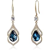 Desnuage Gold Sapphire Dangle Earrings for Women Teardrop Birthstone Zirconia Earrings Royal Blue Sparkle Rhinestone Crystal Jewelry