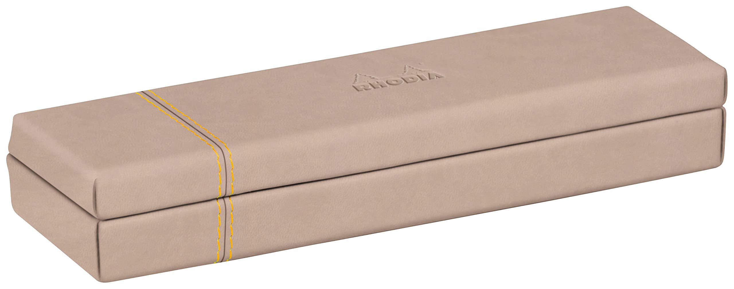 RHODIA 194514C - Touché de Rose Pencil Case - 21 x 5.5 x 3 cm - Orange Saddle Stitching - Faux Leather Exterior - Home Office Collection Rhodiarama - Office Organization & Design Storage