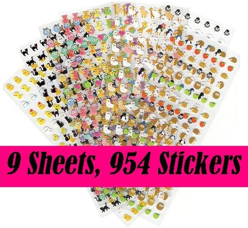 Random 9 Pieces Best Value Choice of Colorful Cute Animal Calendar Reminder Stickers (Total 954pcs) - Cat, Deer, Bear, Penguin, Hedgehog, Chicken, Bunny