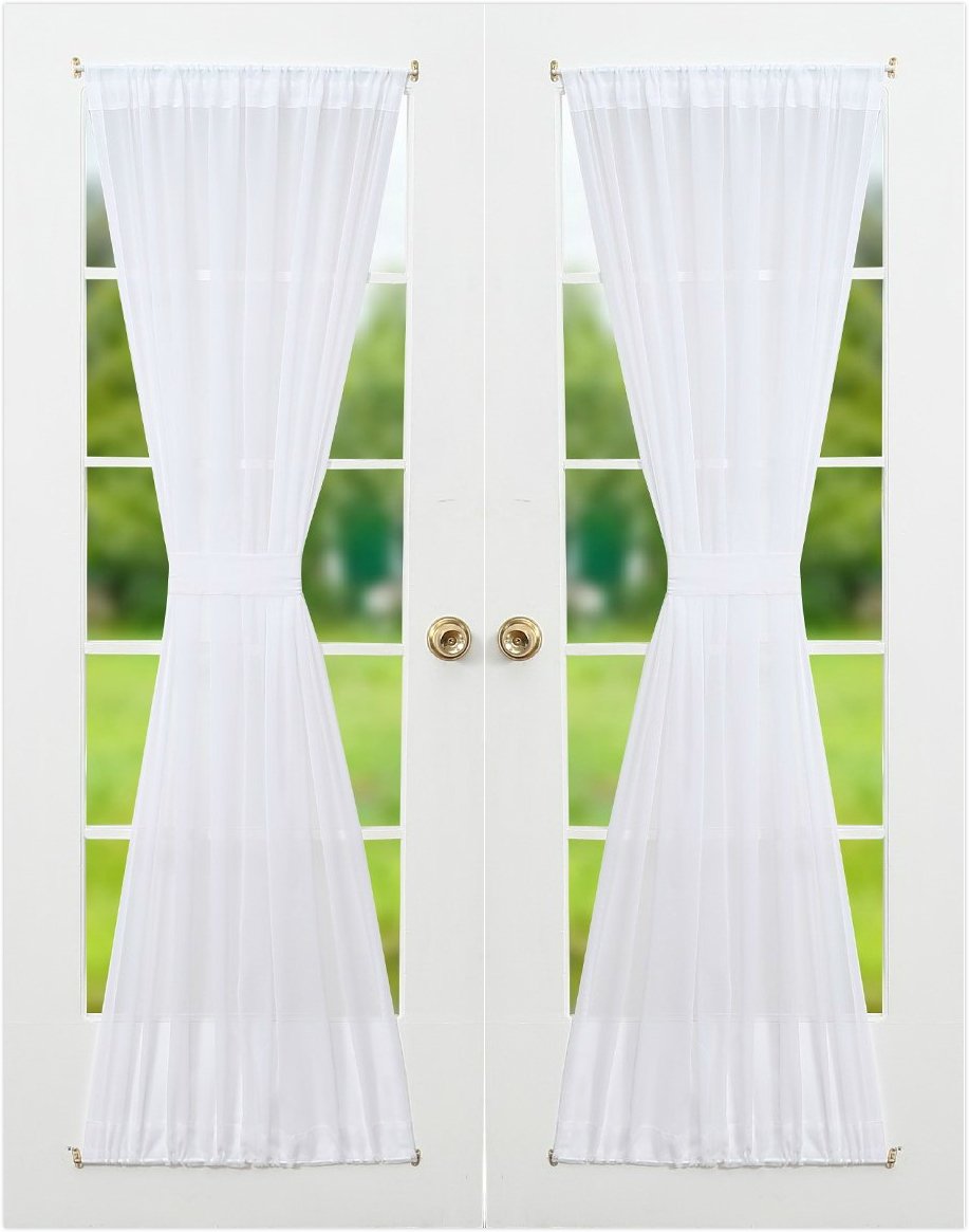 RHF Voile French Door Curtains-Set of 2 Panels, 40W by 72L Inches, Sheer White