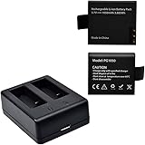 Campark 2x1050mAh Rechargeable Action Camera Battery with USB Dual Battery Charger for ACT74/ACT76/ACT73R/ACT68/X20