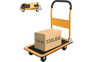 LEADALLWAY Foldable Push Cart Platform Cart 330lbs Capacity 4 Wheels 28.7x18.5x32.3inches Yellow