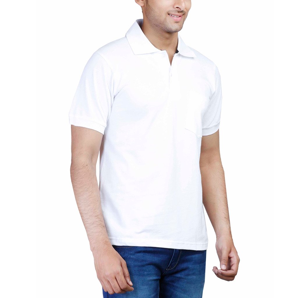 fleximaa men's cotton polo collar t-shirt white color
