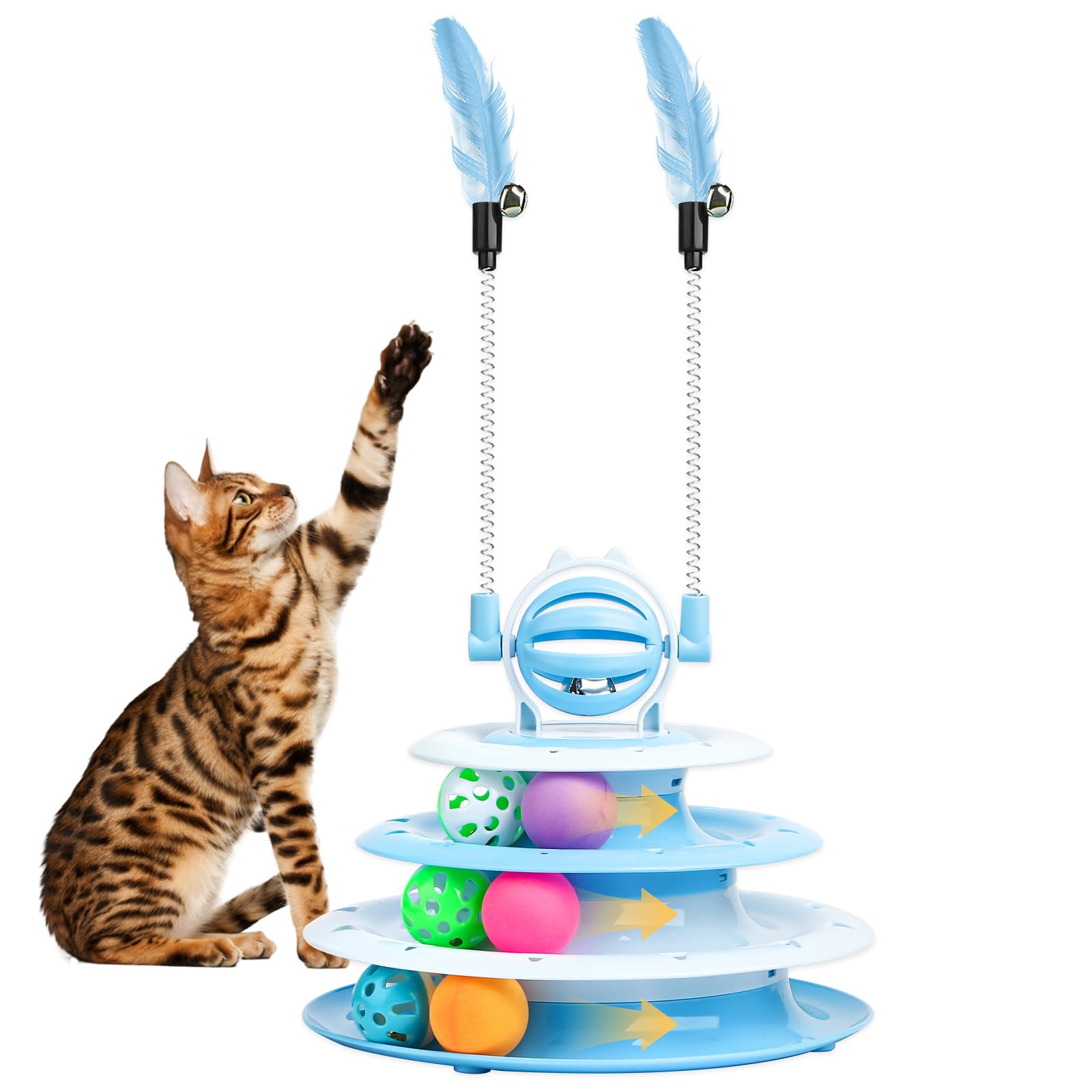 Photo 1 of ***MISSING ASSEMBLY PIECE*** Goosheep Cat Toy Interactive Pet Plaything for Indoor Kitten Interactive Kitty Puzzle Ball with 2 Cat-Tease (Blue)