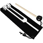 128 Hz Tuning Fork, Weighted Aluminum Alloy Fork with Silicone Reflex Hammer and Bag - Meditation Musical Instrument (128 Hz)