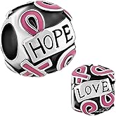 KunBead Breast Cancer Awareness Pink Ribbon Faith Hope Love Bead Charms Compatible with Pandora Bracelet Birthday Jewelry Gifts for Women