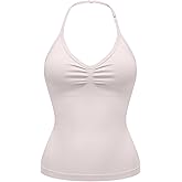 OLCHEE Womens Halter Tank Tops V Neck Impact Backless Longline Strappy Adjustable Gym Workout Top Padded