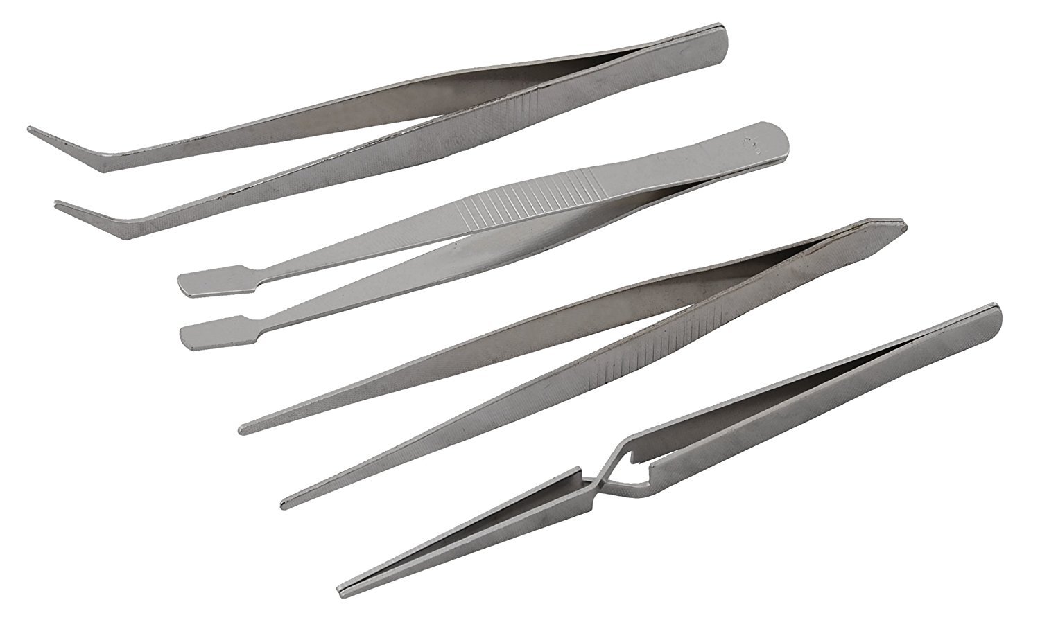 Invero® 4 Piece Stainless Steel Tweezer Set - Includes Needle, Angle, Straight and Flat Point Ideal for Home, Shop, Garage and Workplace