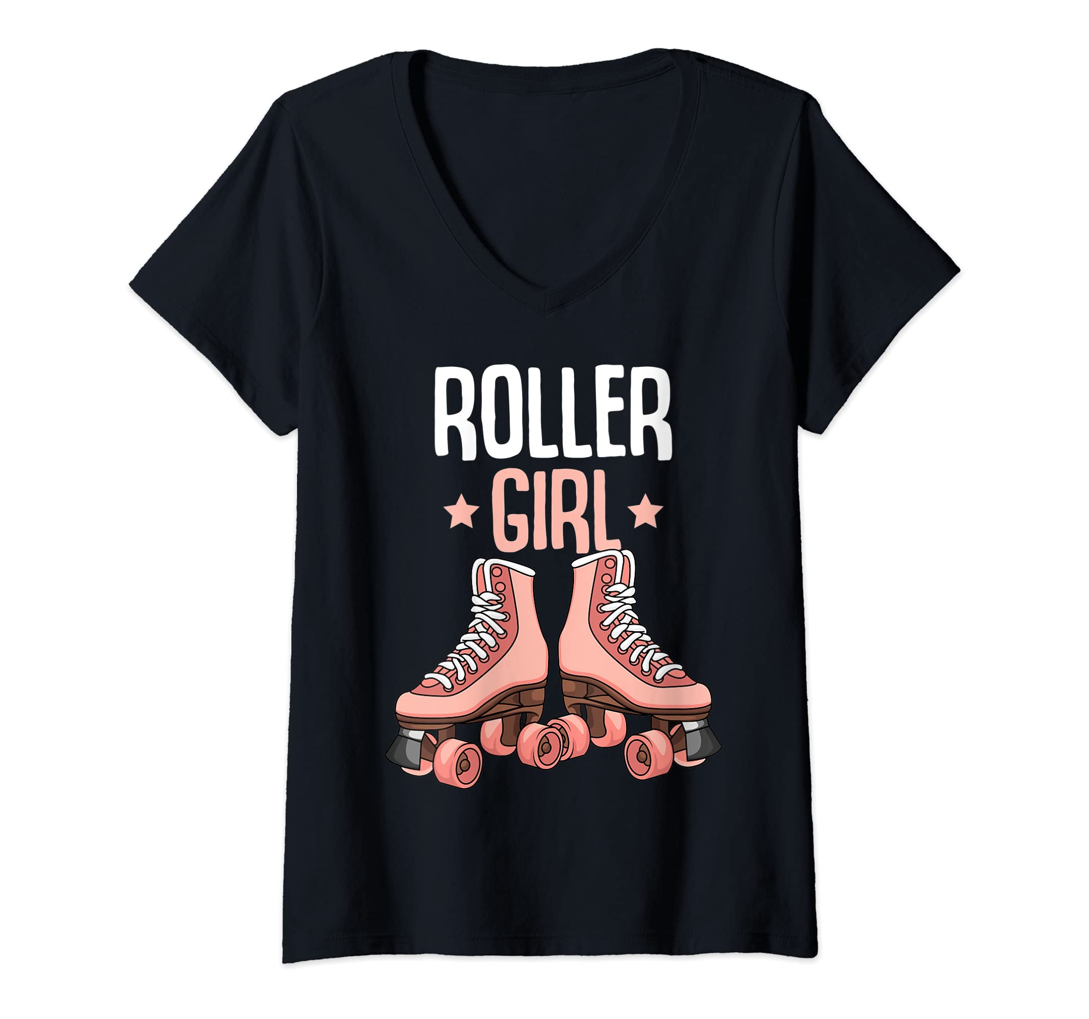 Womens Roller Girl Roller Skates Skating Funny Girl V-Neck T-Shirt