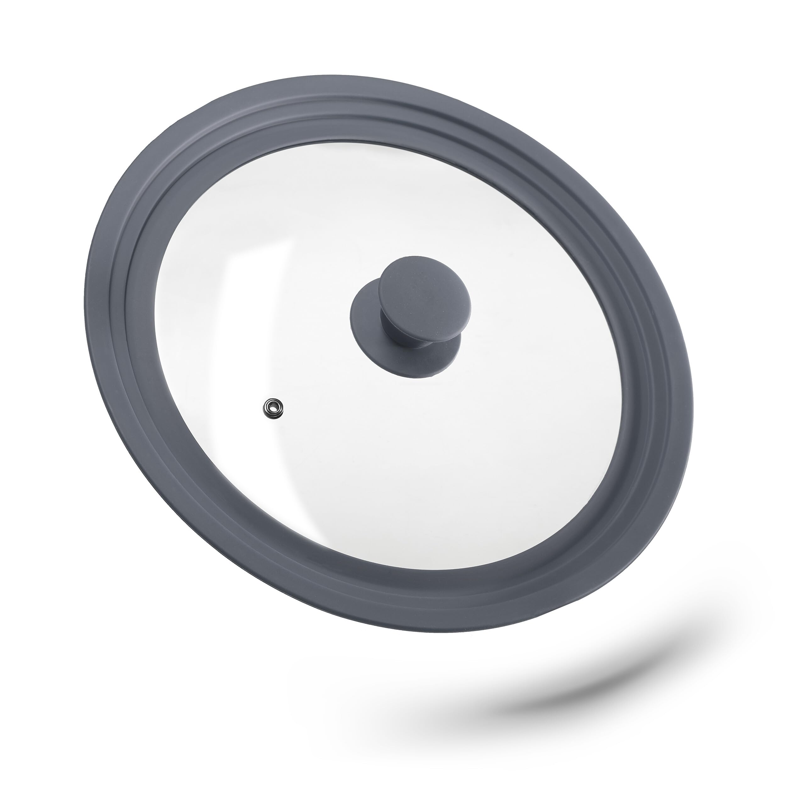 Relaxdays Saucepan Lid Universal, Glass Cover, Stepped Silicone Rim, Pots & Pans 26-30 cm, 5 x 31.5 cm, Grey